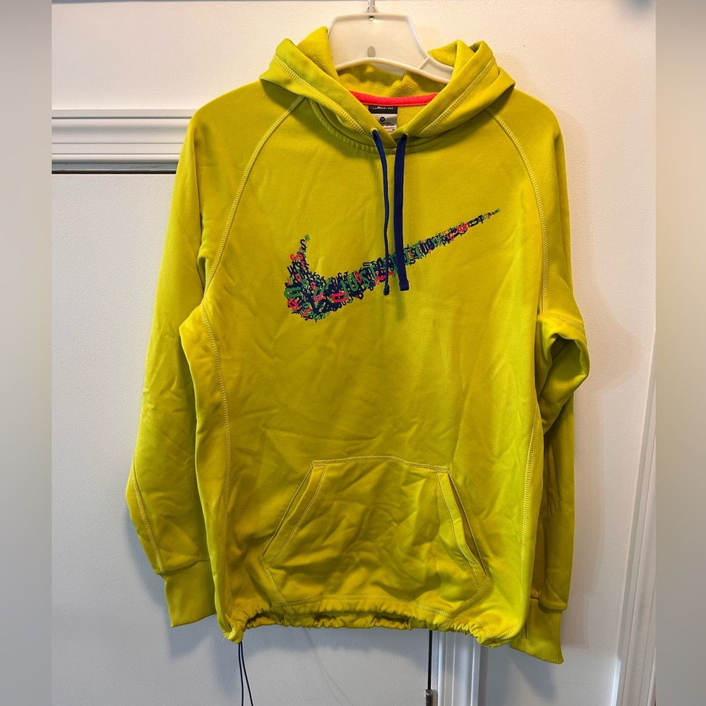 Nike therma-fit hoodie size Medium Neon Yellow Rainbow Nike Swoosh